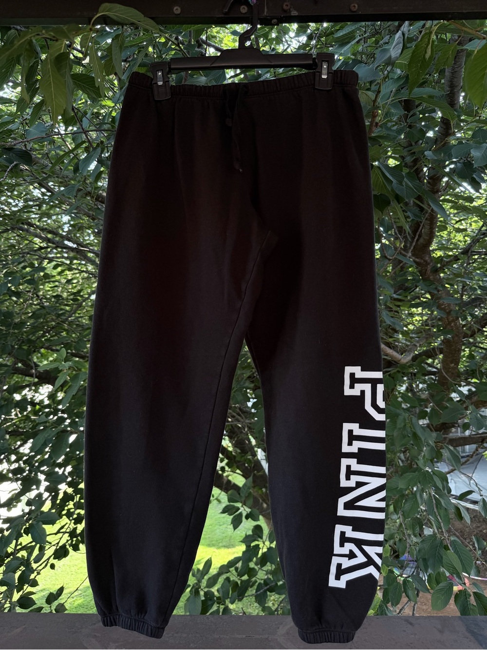 PINK Victoria's Secret black Track Joggers with White Logo